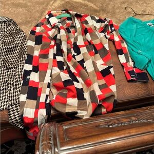 Ralph Lauren Red and Brown Geometric Blouse